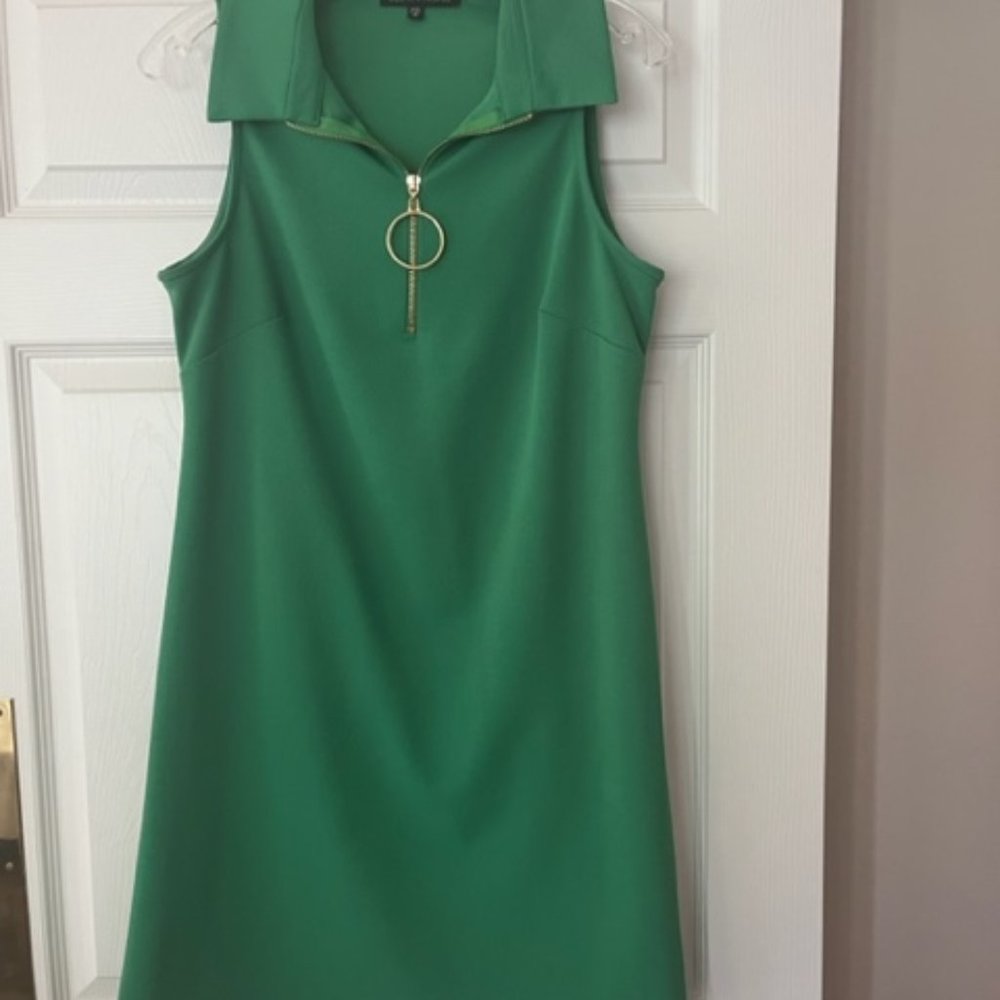 Boston Proper Green Sleeveless Zip-Front Shift Dress